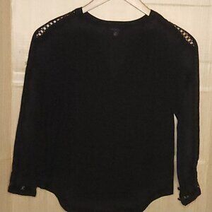 Ann Taylor Womens Black Semi Sheer Pullover Cutout Blouse XXS